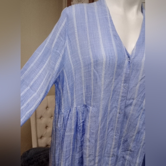 MASAI Blue Tunic White Striped Dress Relaxing Fit Flowy Lightweight Shirt Dress - Picture 4 of 9